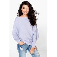 Oversized Rib Knit Batwing Jumper - pastel blue