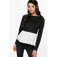 oversized contrast ruffle hem sweat black