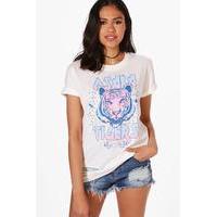 Oversized Slogan Tiger Print Tee - white