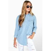 oversize bleach wash denim shirt blue