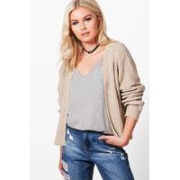 Oversized Rib Crop Cardigan - stone