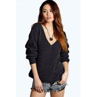 oversized v neck jumper charcoal