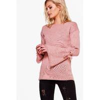 Oversized Tie Sleeve Knitted Jumper - rose