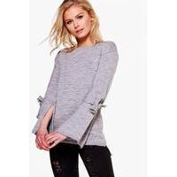 Oversized Tie Sleeve Knitted Jumper - grey
