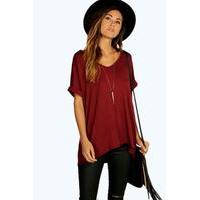 Oversized V Neck Tee - wine