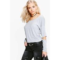 Oversized Cut Out Elbow Top - grey marl
