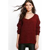 Oversized V Neck Jumper - merlot