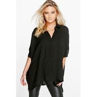 Oversized Panel Detail Batwing Shirt - black