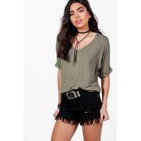 oversized v neck t shirt khaki