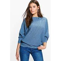 Oversized Rib Knit Batwing Jumper - denim