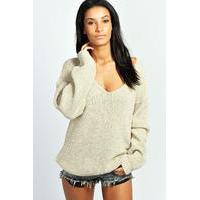 oversized v neck jumper stone