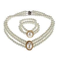 Oval Pearl Bracelet Necklace Set