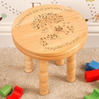 owl customised wooden stool for boy or girl christening