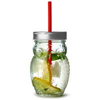 Owl Drinking Jar with Lid and Straw 17.5oz / 500ml (Pack of 6)