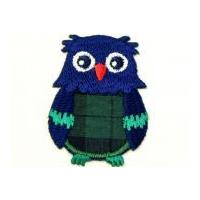Owl Embroidered Iron On Motif Applique 35mm x 45mm Green/Navy