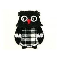 Owl Embroidered Iron On Motif Applique 35mm x 45mm Black/White