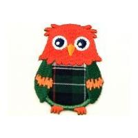Owl Embroidered Iron On Motif Applique 35mm x 45mm Orange/Green