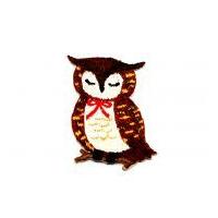 Owl Embroidered Iron On Motif Applique 33mm x 50mm Brown
