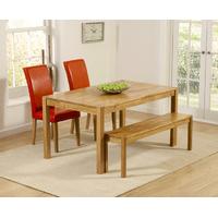 Oxford 150cm Solid Oak Dining Table with Benches and Red Albany Chairs