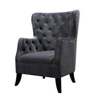 Oxford Sofa Chair In Grey Velvet Fabric With Dark Wooden Feet