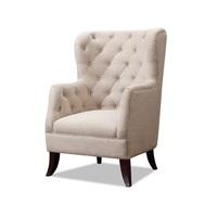 Oxford Sofa Chair In Beige Fabric With Dark Wooden Feet