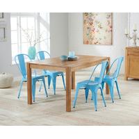 Oxford 120cm Solid Oak Dining Set with Light Blue Metal Chairs
