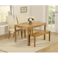oxford 120cm solid oak dining table with benches and cream albany chai ...