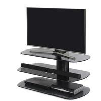 Oyster Glass TV Stand In Grey With Black Column