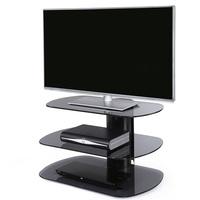 Oyster Glass TV Stand Small In Grey With Black Column