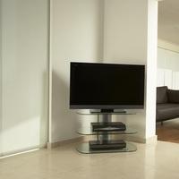 Oyster Glass TV Stand Small In Clear With Silver Column