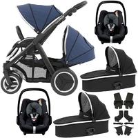 Oyster Max Duo Twin Pram Travel System Black/Oxford Blue