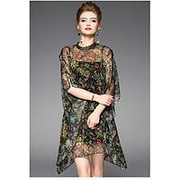 oycp womens daily loose dressfloral round neck above knee length sleev ...