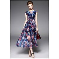 oycp womens daily sheath dressfloral round neck midi sleeveless polyes ...