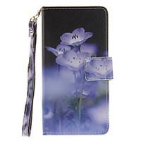 painted blue flowers pattern card can lanyard pu phone case for samsun ...