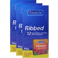 pasante ribbed condoms triple pack