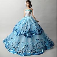 Party/Evening Dresses For Barbie Doll Blue Solid Dresses For Girl\'s Doll Toy