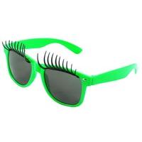 party glasses with eyelashes neon green