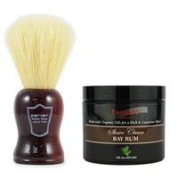 Parker Real Boar Hair Shaving Brush with Rosewood Handle and Stand Plus Taconic Shave Bay Rum Shaving Cream with Organic Oils 118ml Tub