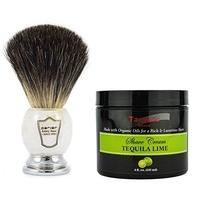 Parker Large Black Badger Hair Shaving Brush with Marble Effect Handle and Stand Plus Taconic Shave Tequila Lime Shaving Cream with Organic Oils 118ml