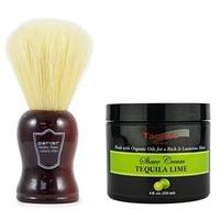 Parker Real Boar Hair Shaving Brush with Rosewood Handle and Stand Plus Taconic Shave Tequila Lime Shaving Cream with Organic Oils 118ml Tub