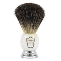 Parker Safety Razor Black Badger Hair Shaving Brush with White Marble Effect Resin Handle and Stand