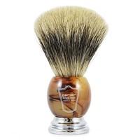 Parker Safety Razor Large Pure Badger Hair Shaving Brush with Faux Horn Handle and Stand