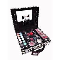 Paris Memories Leopard Vanity Case Beauty Contouring Kit Cosmetic Set Gift Travel Make Up Box Train Storage 42 Piece Mirror & Light