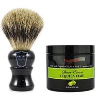 Parker Large Pure Badger Hair Shaving Brush with Black Resin Handle and Stand Plus Taconic Shave Tequila Lime Shaving Cream with Organic Oils 118ml Tu