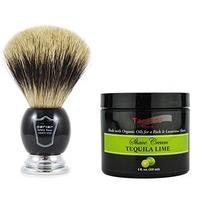 Parker Large Pure Badger Hair Shaving Brush with Black Resin Handle and Stand Plus Taconic Shave Tequila Lime Shaving Cream with Organic Oils 118ml Tu