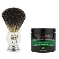 Parker Large Black Badger Hair Shaving Brush with Marble Effect Handle and Stand Plus Taconic Shave Eucalyptus Mint Shaving Cream with Organic Oils 11
