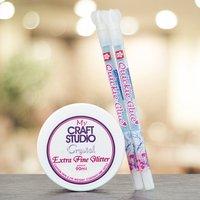 Pack of 2 Quickie Glue Pens with Jar of Crystal Ultra Fine Glitter 357579