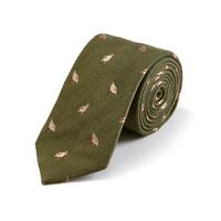 Partridges on Olive Wool/Silk Tie