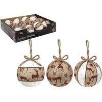 Pack Of 12 Christmas Festive 75mm Bauble Tree Decorations With Jute Reindeer
