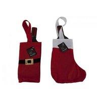 Pack Of 2 Santa Boot And Belt Christmas Design Wine/drinks Bottle Holder Bags